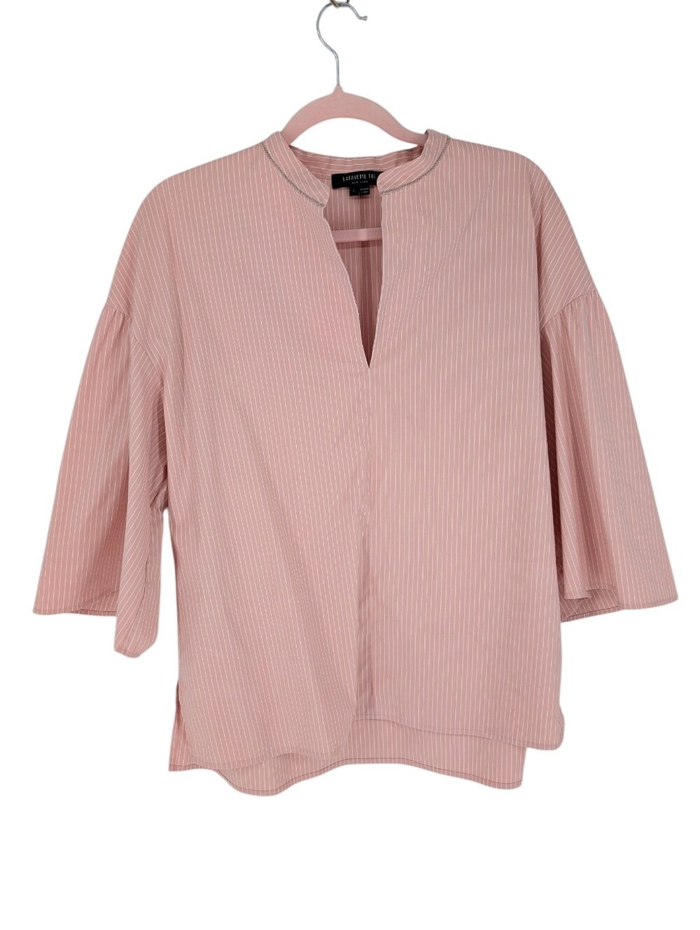 Lafayette 148 New York Carla Stripe Wide-Sleeve Blouse Office Pink Large